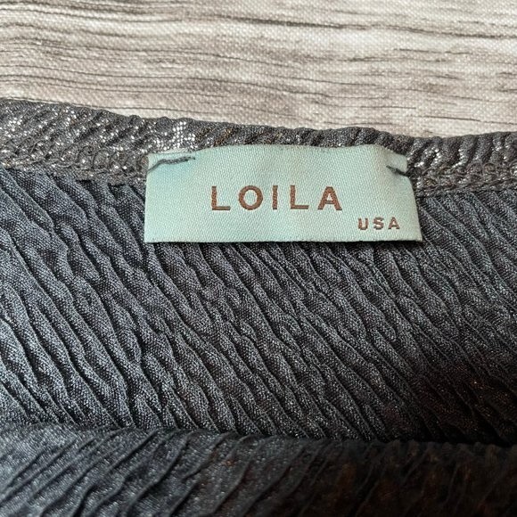 Loila Asymmetrical Sexy Glittery Blouse Top Shirt Gunmetal Gray S SM Small Light - Picture 8 of 11